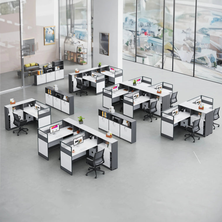 Open-plan modular workstations in a real office