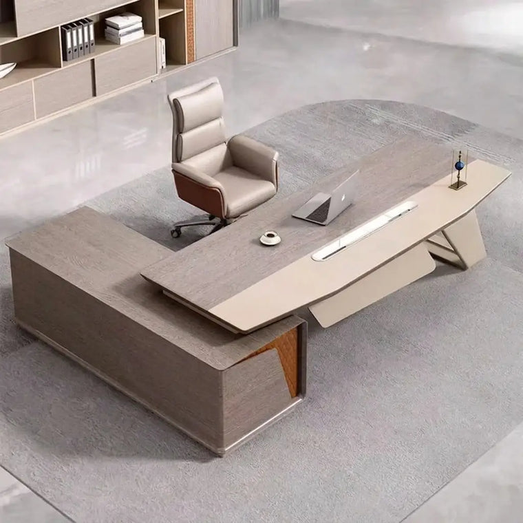 L-shaped executive desk set against an office wall