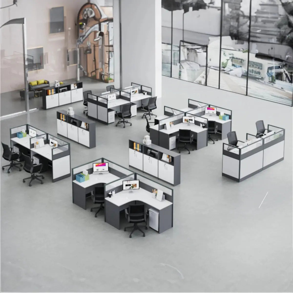 Open-plan office furnished as part of a complete office fit-out