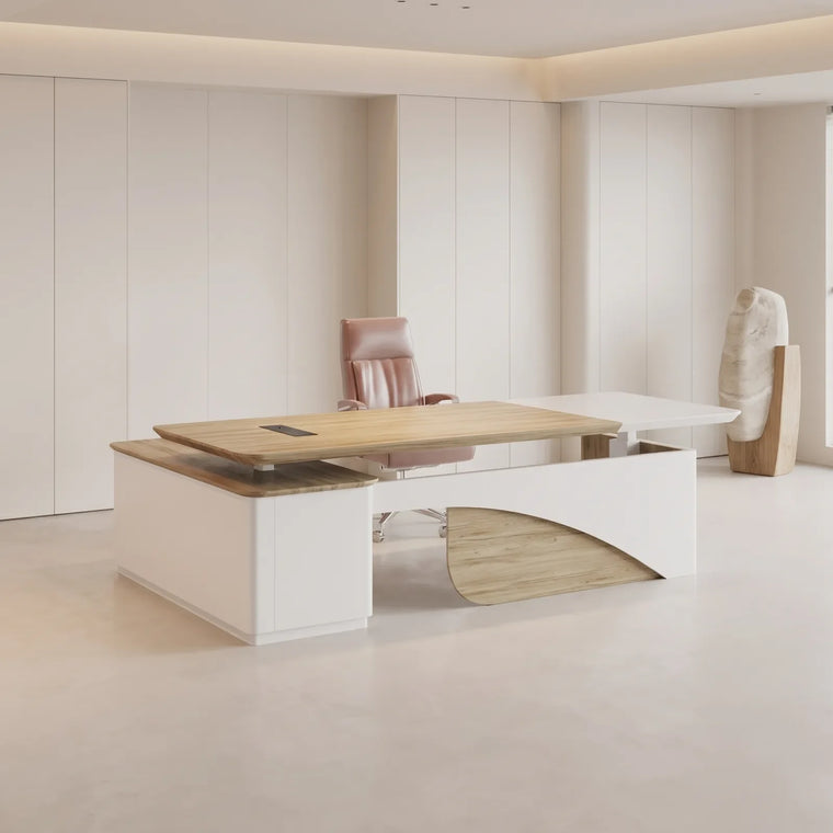 Minimalist executive office with clean lines and clear surfaces