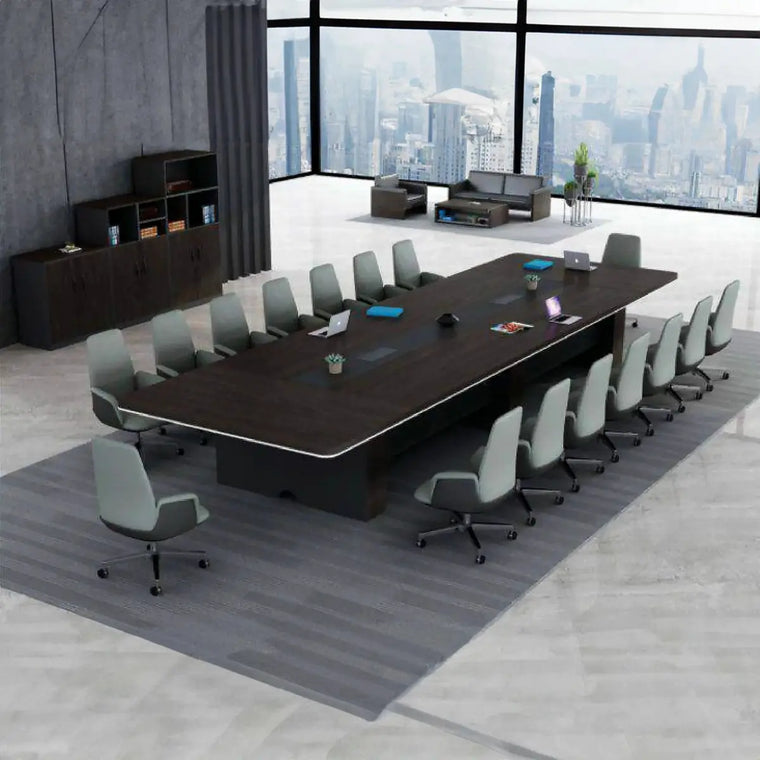 Boardroom conference table in a city-window office