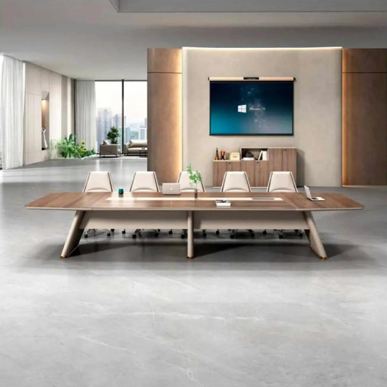 Rectangular conference table in a bright, accessible meeting room