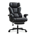 Dunstan high-back office chair with footrest in black, front angled view