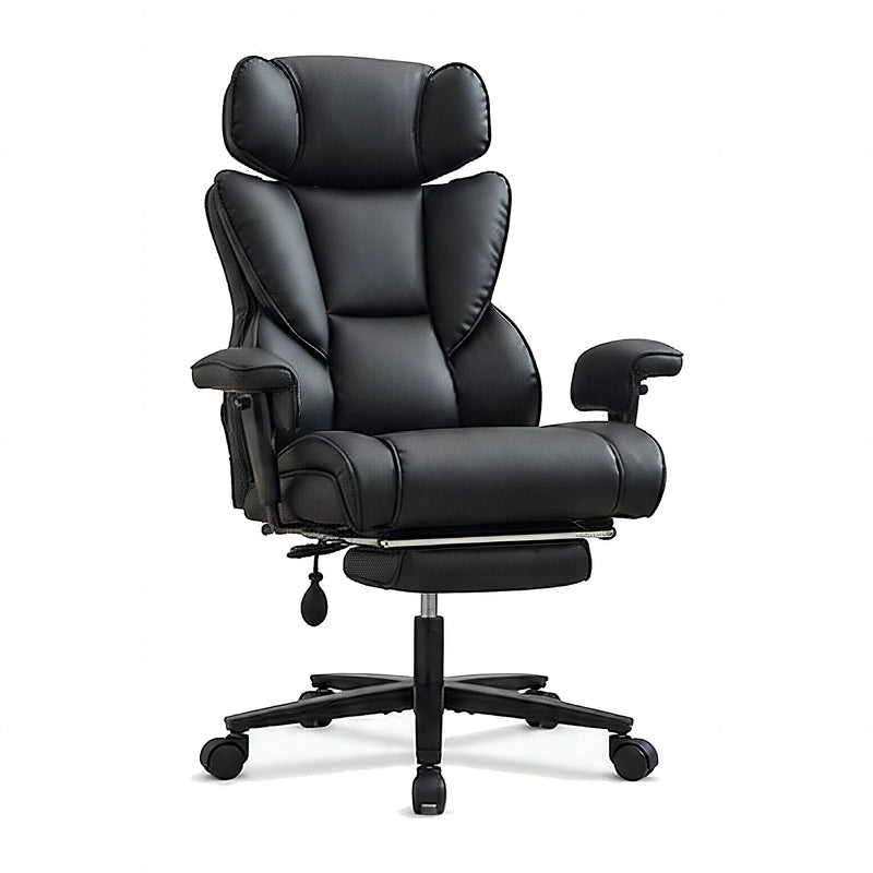 Dunstan high-back office chair with footrest in black, front angled view