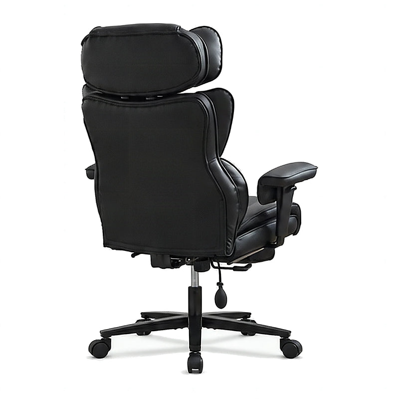 Dunstan high-back office chair with footrest in black, back angled view