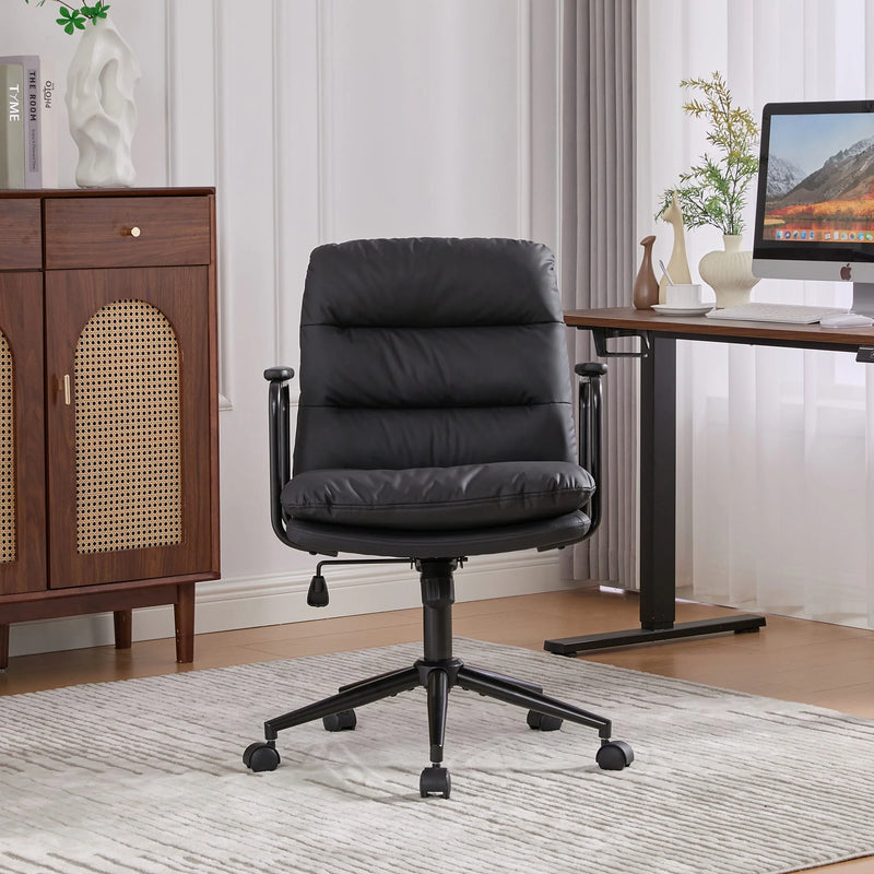 Nevin mid-back PU leather task chair in black, photo 2