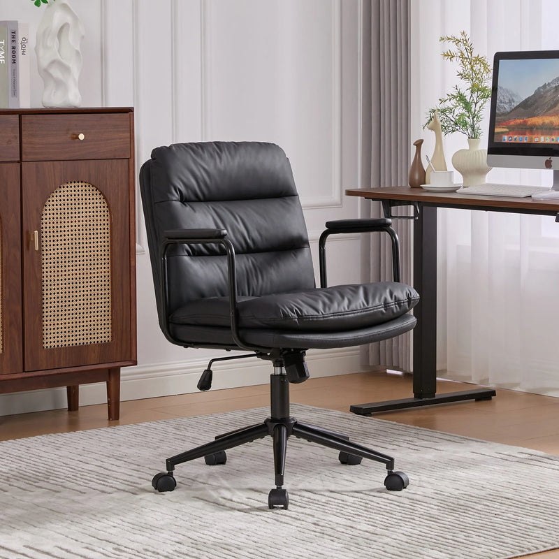 Nevin mid-back PU leather task chair in black, photo 3