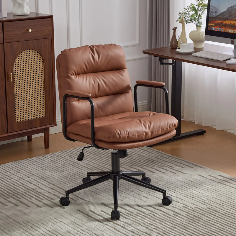 Nevern mid-back PU leather task chair in brown, photo 1