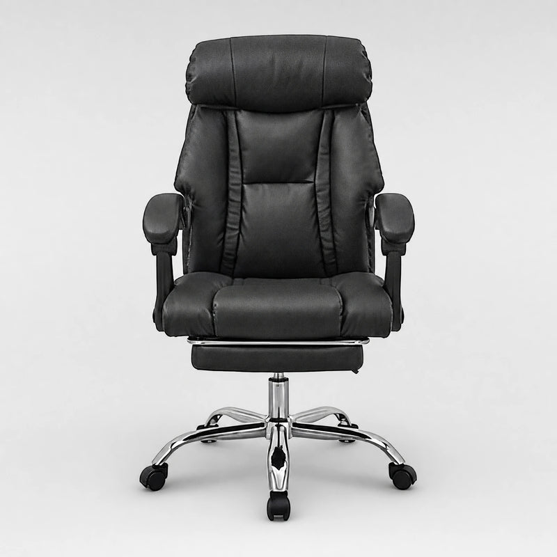 Wendell high-back executive office chair with footrest in black, front view