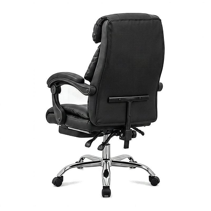 Wendell high-back executive office chair with footrest in black, back angled view