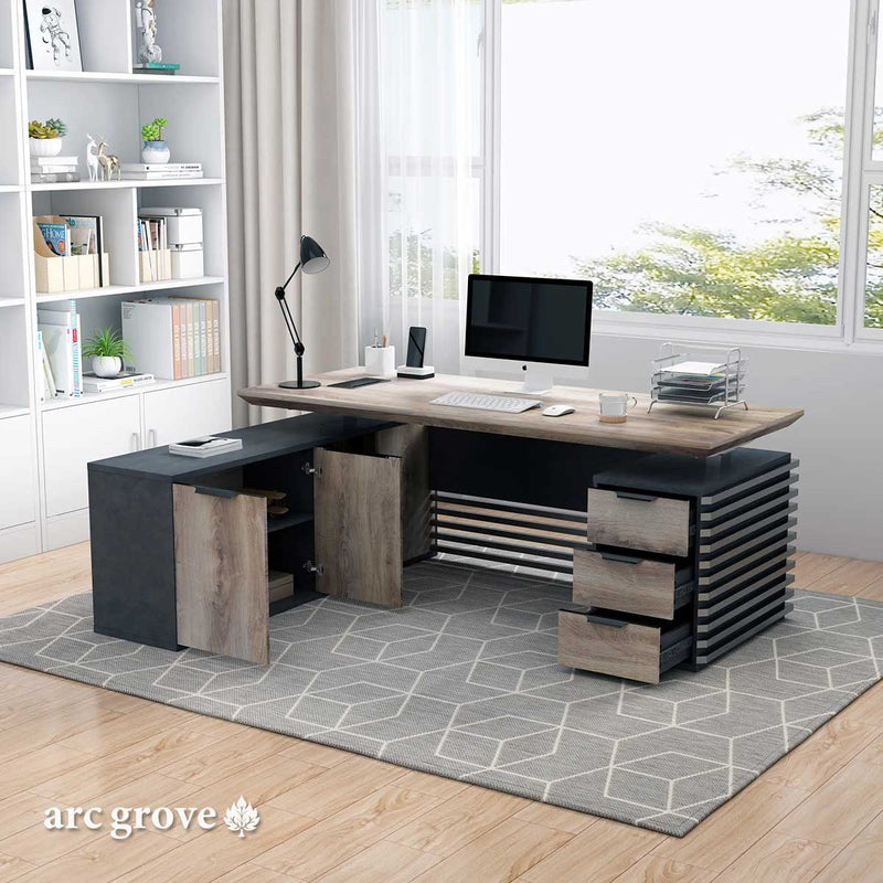 Anderson · Modern L-Shaped Executive Desk, Adjustable Height