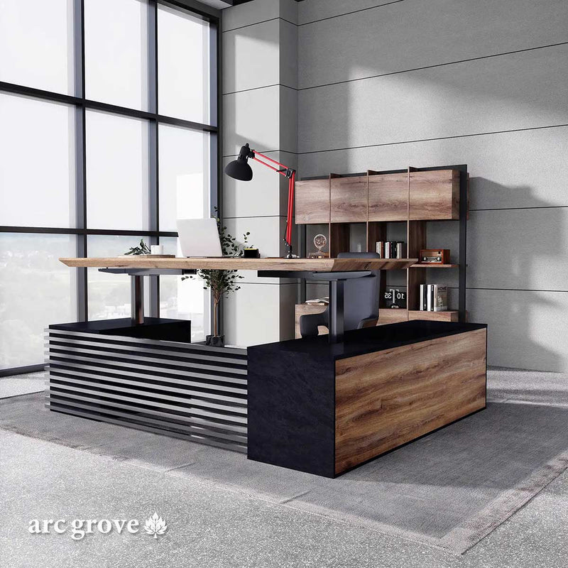 Anderson · Modern L-Shaped Executive Desk, Adjustable Height