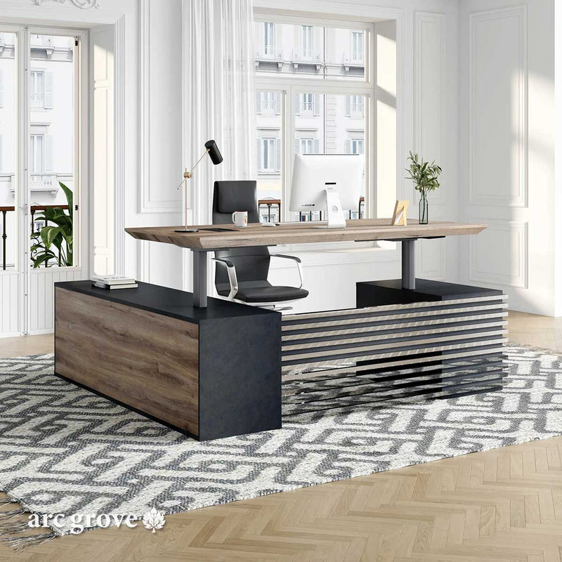 Anderson · Modern L-Shaped Executive Desk, Adjustable Height