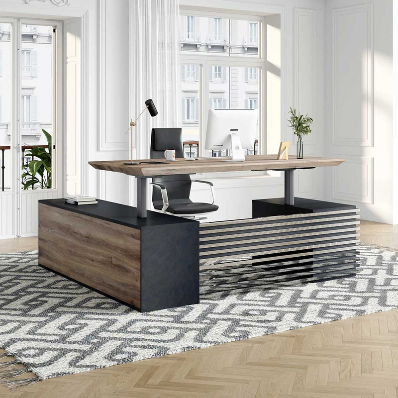 Anderson · Modern L-Shaped Executive Desk, Adjustable Height
