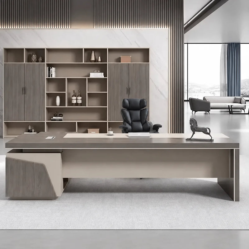 Altair desk facing a slatted feature wall in a modern executive office