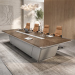 Amiens small 7′10″ (94-inch) six-seat meeting table with four leather chairs