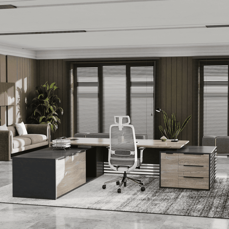 Anderson · Modern L-Shaped Executive Desk, Adjustable Height