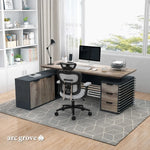 Anderson L-shaped desk with three-drawer pedestal in a home office, shown at sitting height