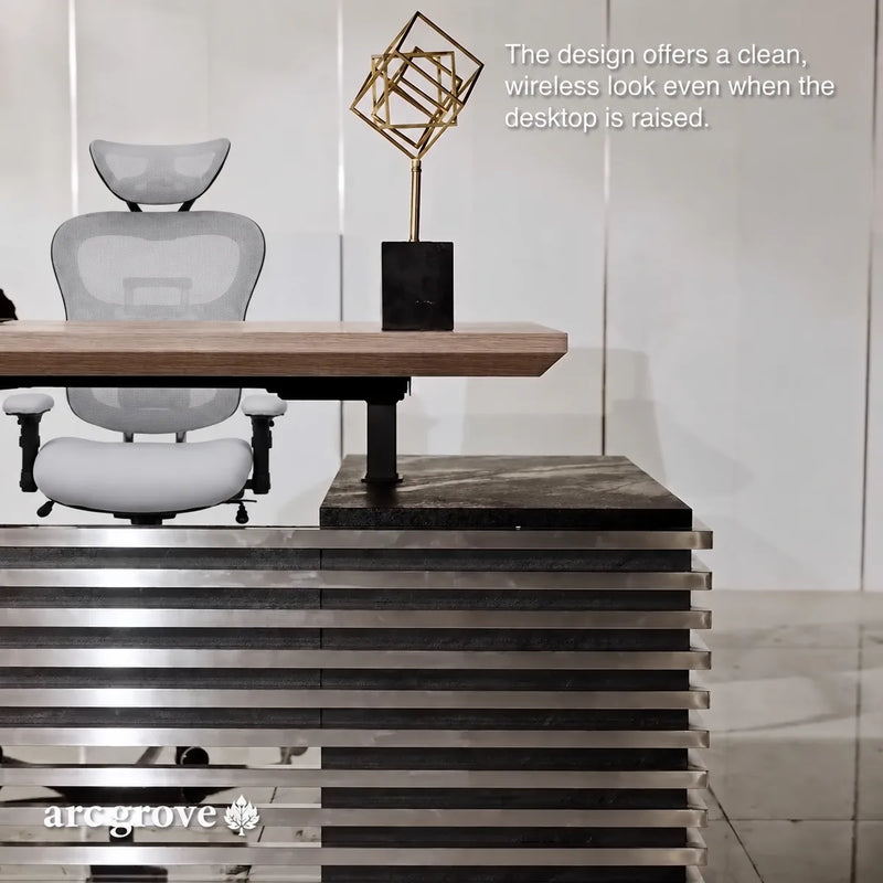 Anderson desk with a clean wireless look, cords hidden even with the desktop raised