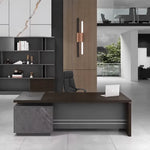 Anton L-shaped desk with silver-lined modesty panel and executive chair