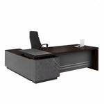 Anton executive desk viewed from the rear corner, gray pedestal forward