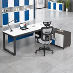 Small Astrea desk configuration in white with side cabinet and task chair
