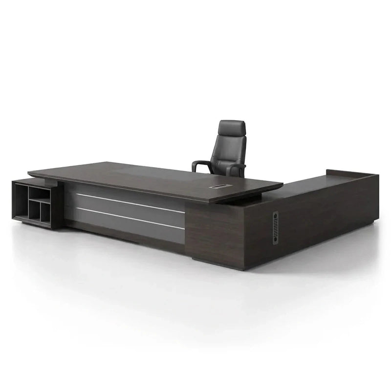 Atlas executive desk in Midnight Black, left return, on white