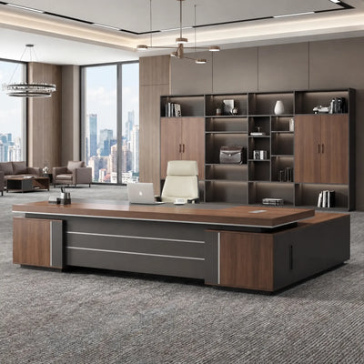August executive desk in mahogany, left return, in a skyline CEO office