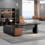Bentley manager desk, right return, in an office with mountain-view windows
