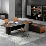 Bramwell desk with guest chairs pulled up, doubling as a meeting surface