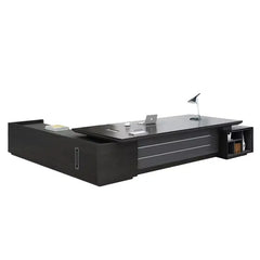 Burndy 110-142 英寸黑色/棕色 L 形行政办公桌 | AF Forest 午夜橡木 JM-JB01