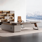 Canmore manager desk, right return, in a lakeside executive office