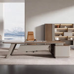 Canmore grand desk with blade legs in a panoramic mountain office
