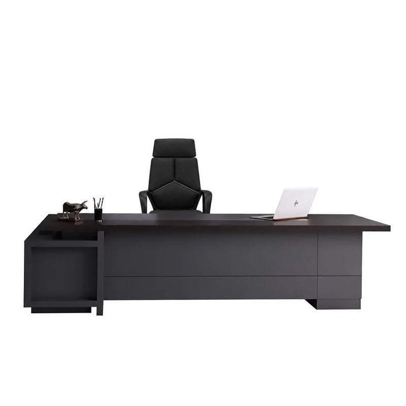 Carwin L-shaped desk profile with drawer return, white backdrop