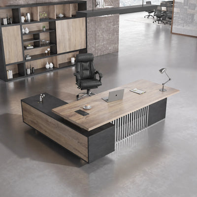 Cecilia desk with desk lamp in an industrial loft office
