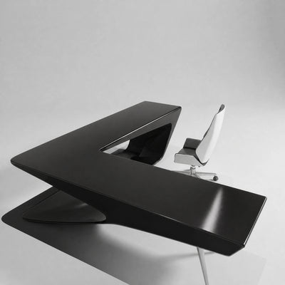 Chevron · L-Shaped Executive Desk — Glossy Black