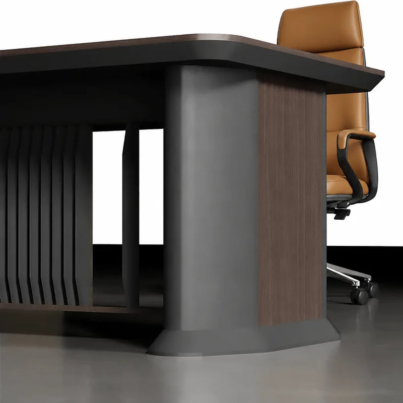 Colmar rounded pedestal and slat detail with amber chair