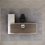 Corely desk from directly above with laptop and white side cabinet
