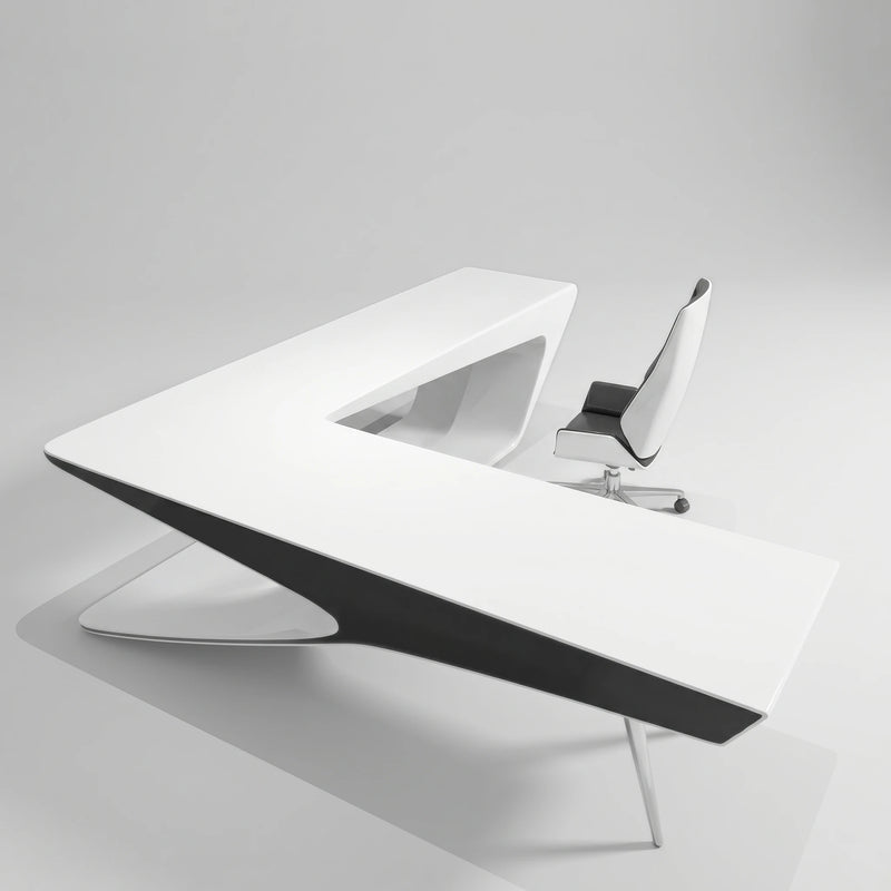 Chevron · White L-Shaped Executive Desk