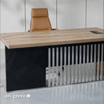 Croft desk front with black drawer band and slats