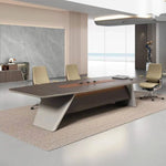 Mesa de conferencias redonda David de 12 a 16 pies en marrón con acabado laminado | AF Legend Demeter JY-ZY-21