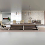 Mesa de conferencias redonda David de 12 a 16 pies en marrón con acabado laminado | AF Legend Demeter JY-ZY-21