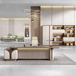 Dion desk in a feminine executive office with sculptural lighting
