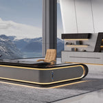 Echelon luxury desk with LED underglow in a fjord-view boss's office
