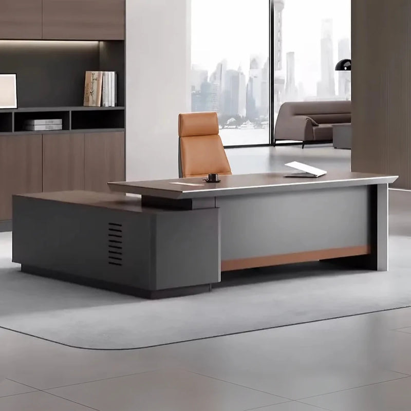 Elgin CEO desk, right return, facing a skyline window