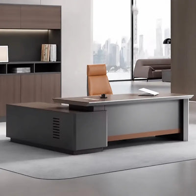 Elgin CEO desk, right return, facing a skyline window