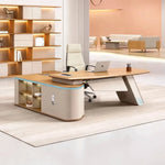 Ellis manager desk, right return, in a blush showroom office