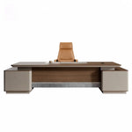 Elston desk front-on with sculpted twin pedestals