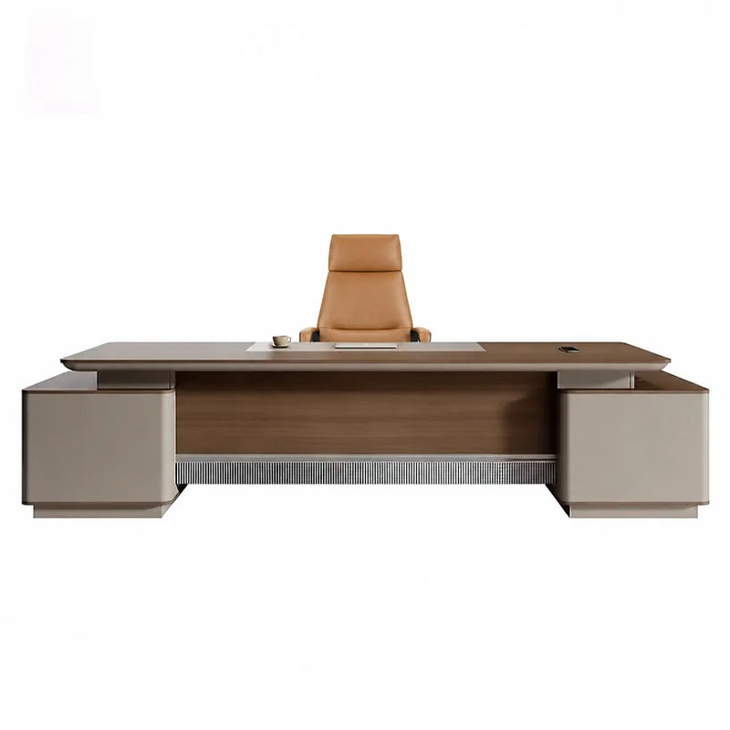 Elston desk front-on with sculpted twin pedestals