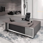 Engel desk, left return, charcoal panels with steel slats